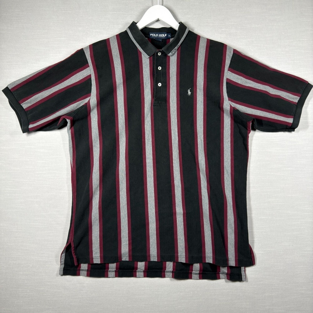 Vintage Polo Ralph Lauren Polo Mens 2XL Black Striped USA Golf Knit Dad 90s Pony